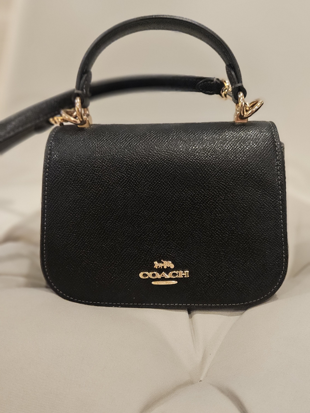 COACH Black Saffiano-Style Top-Handle Crossbody with Gold Hardware